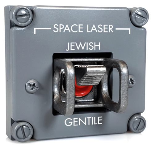 Space Laser switch, resembling 1960s spacecraft equipment, with two settings: Jewish and Gentile.